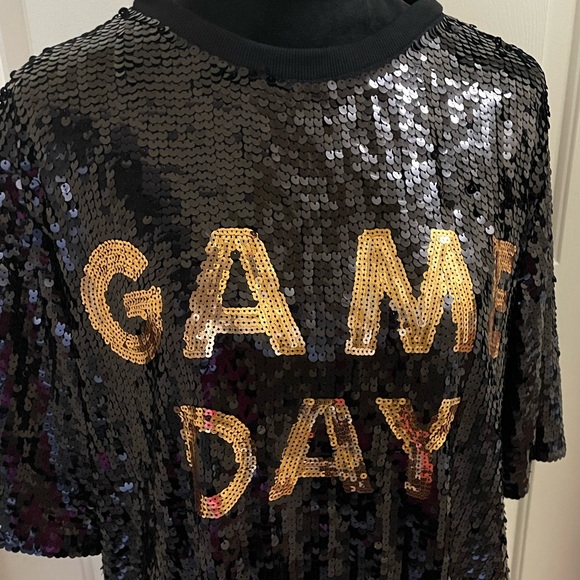 🖤💛LAST ONE!! NEW Black Gold Game Day Sequined Short Sleeve Dress Tunic - Picture 5 of 5